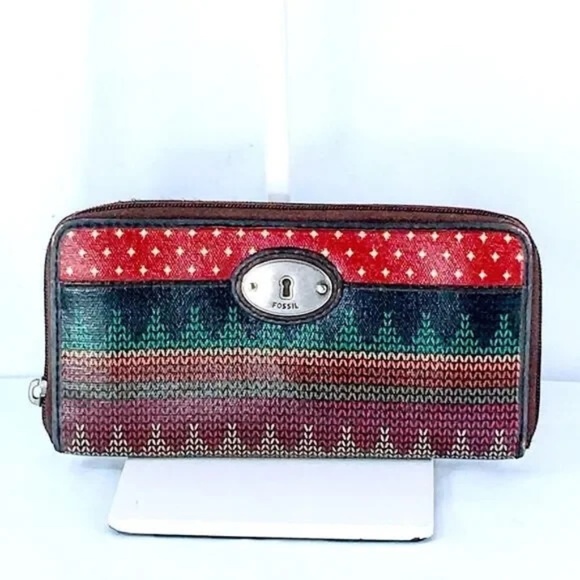 Fossil Key-Per Zip Around Wallet Multi Compartment Midwestern Multicolor Wallet - Picture 1 of 13